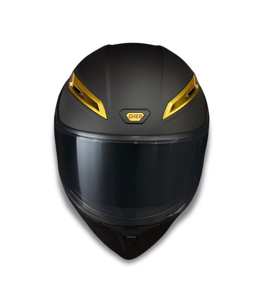 Full Face Helmet – Matte Black with Gold Details